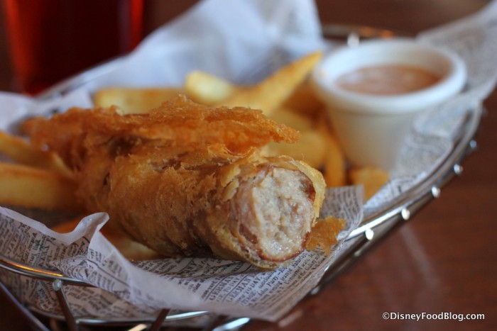 Rose and Crown Battered Banger and Chips
