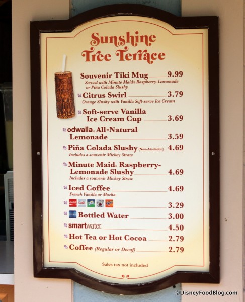 Sunshine Tree Terrace Menu