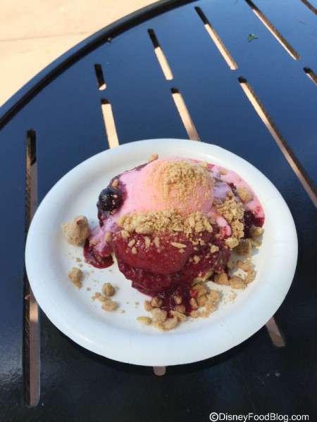 Warm Wild Berry Buckle with Pepperberry Sorbet