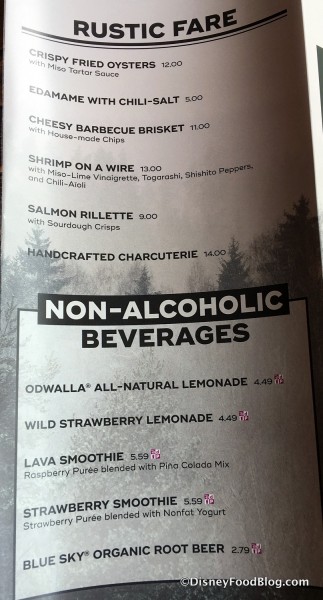 Rustic Fare and Non-Alcoholic Beverage Menu