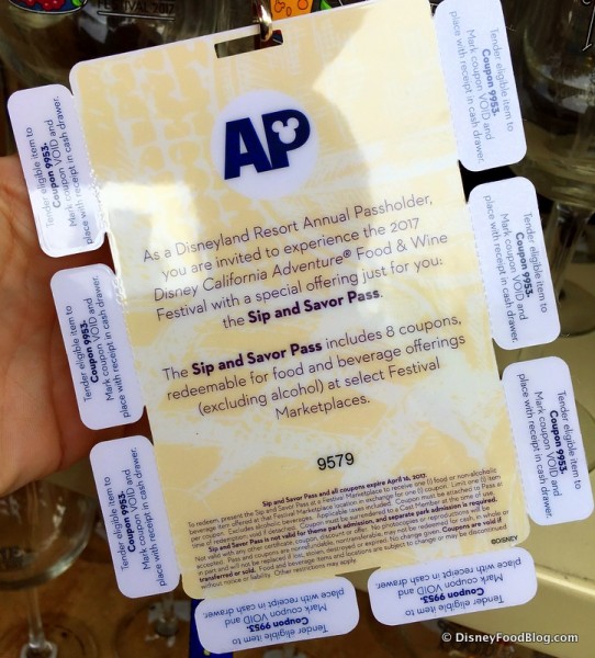 2017 Annual Passholder Sip and Savor Pass -- Back Details