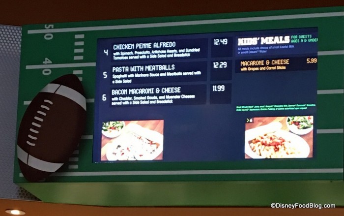 End Zone Food Court menu