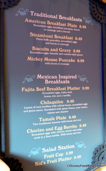 Breakfast Menu -- Click to Enlarge