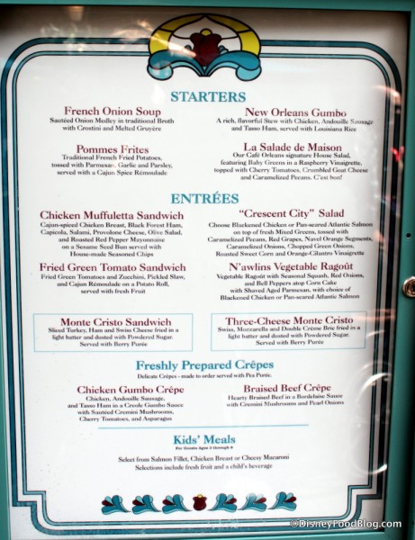 Cafe Orleans Exterior Menu