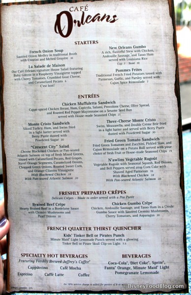 Cafe Orleans Menu (click to enlarge)