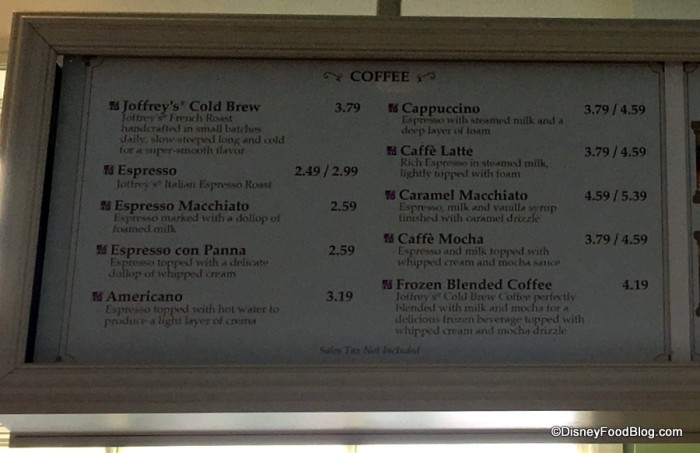 Specialty Coffee Menu