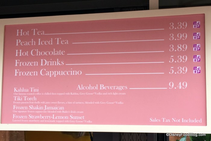 Joffrey's Kiosk Menu in Hollywood Studios