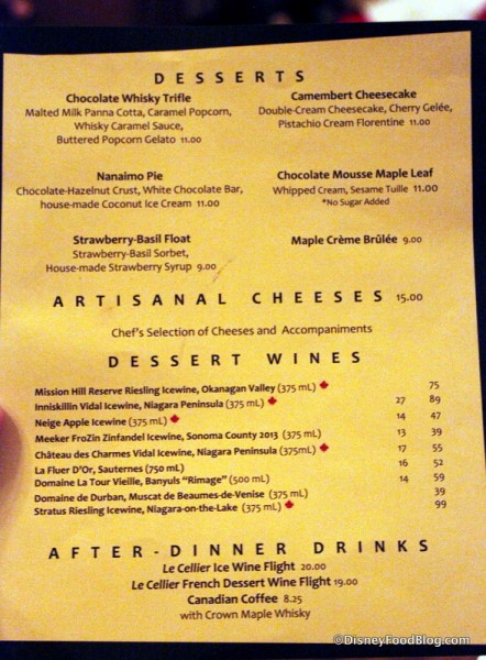 Dessert Menu -- Click to Enlarge
