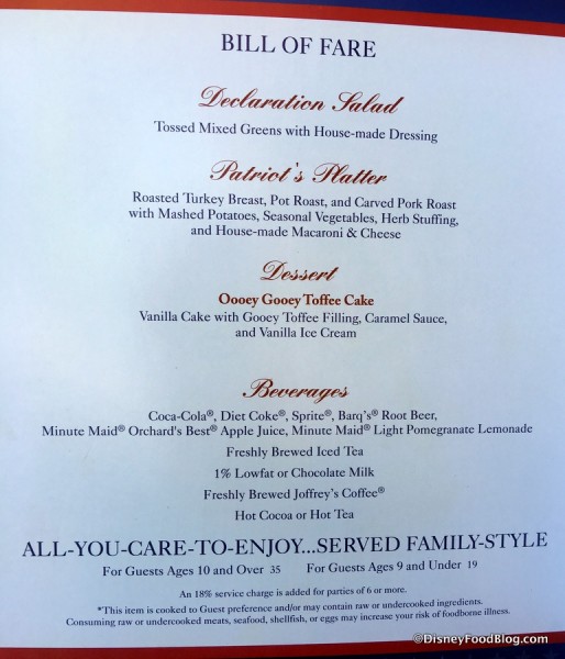 Liberty Tree Tavern Lunch Menu