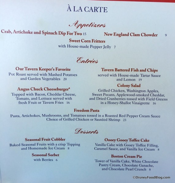 Liberty Tree Tavern Lunch Menu