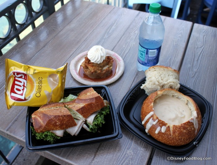 Our Lunch! Turkey Pesto Club and Loaded Baked Potato Soup in a Sourdough Bread Bowl