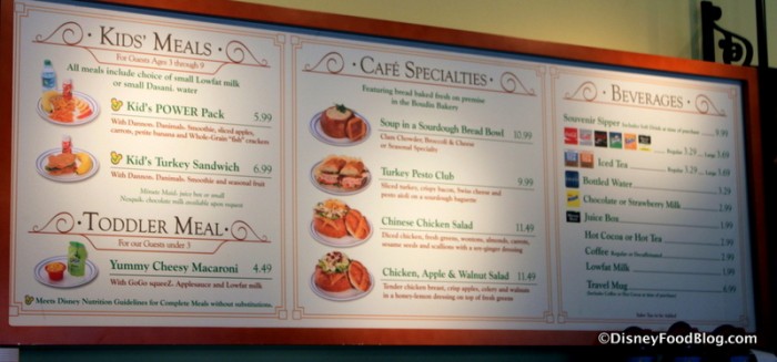 Menu -- Click to Enlarge