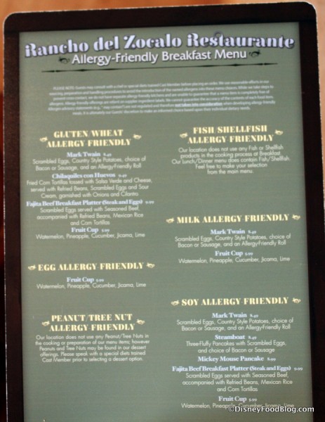 Allergy Menu -- Click to Enlarge