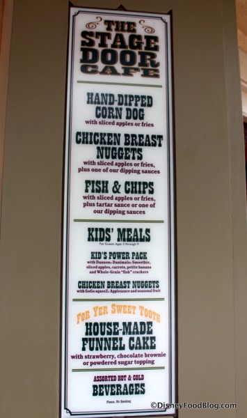 Stage Door Cafe Menu