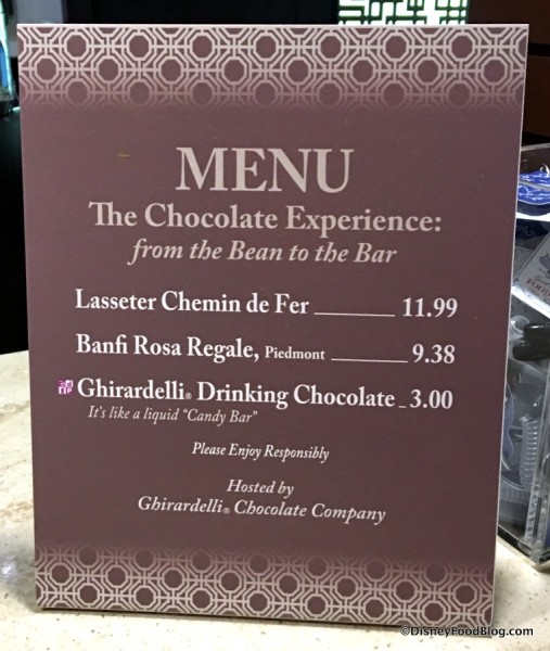 The Chocolate Experience Menu