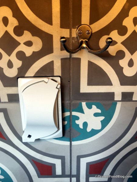 Hooks and outlet under the bar