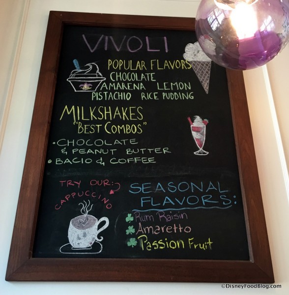 Vivoli il Gelato Seasonal Menu