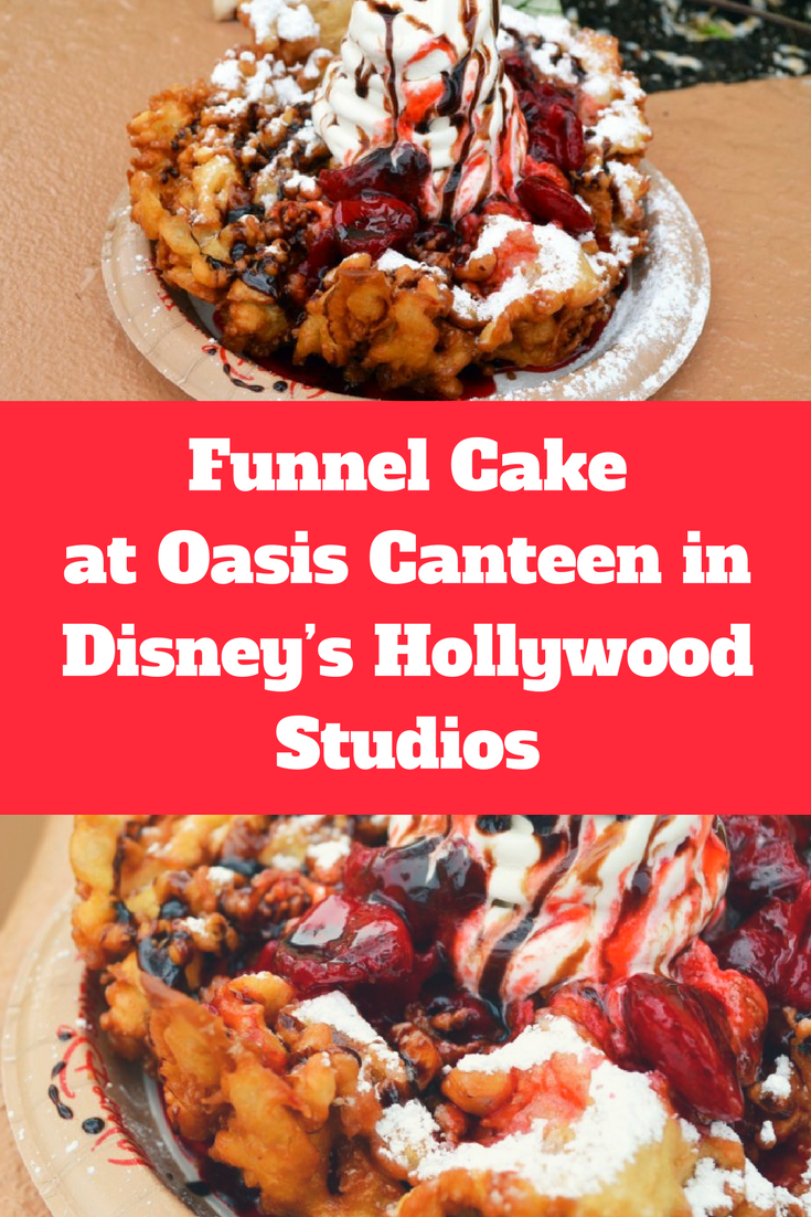Funnel Cake with Strawberry Topping and Soft Serve Vanilla Ice Cream at Oasis Canteen in Disney’s Hollywood Studios