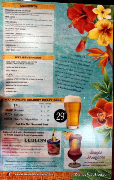 Menu -- Click to Enlarge