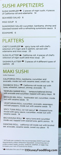 Wolfgang Puck Cafe Sushi Menu