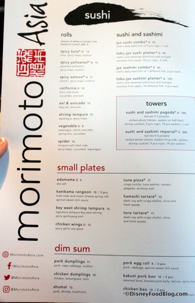 Menu -- Sushi, Small Plates, and Dim Sum -- Click to Enlarge