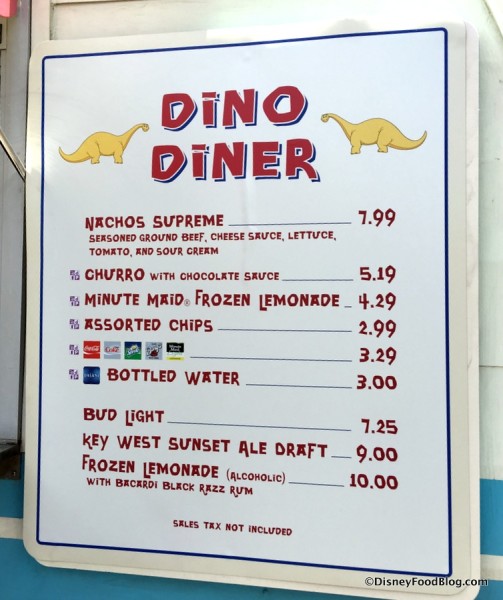 Dino Diner Menu