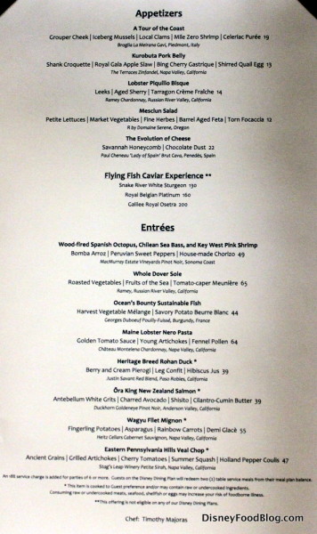 Menu -- Click to Enlarge