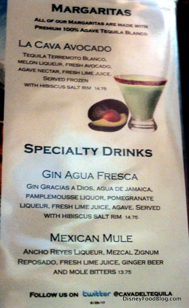 La Cava del Tequila Menu