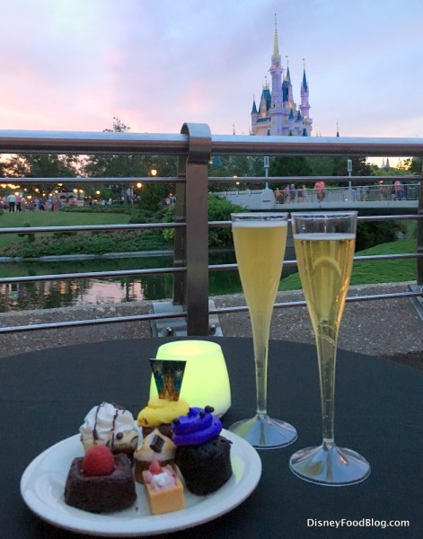 sparkling cider and desserts at fireworks dessert party in Magic Kingdom