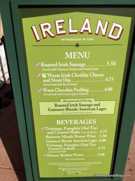 2017 Epcot Food and Wine Festival Ireland Menu