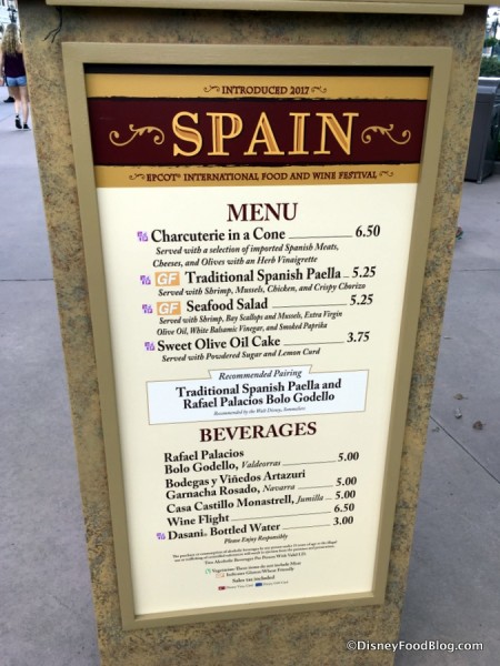 2017 Epcot Food and Wine Festival Spain Menu