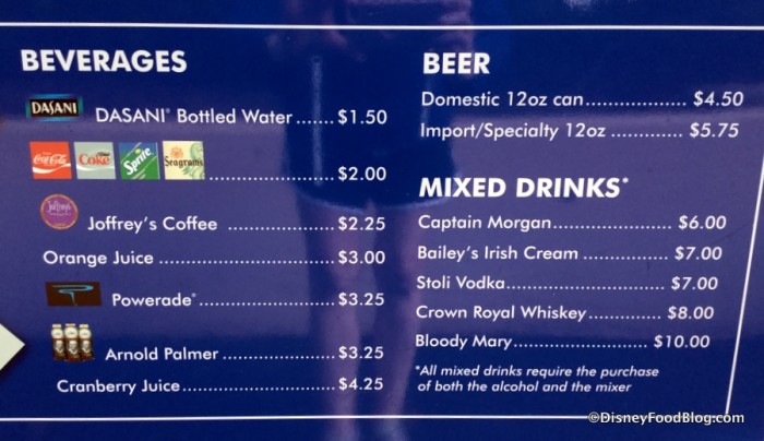Mickey Refreshment Cart Menu