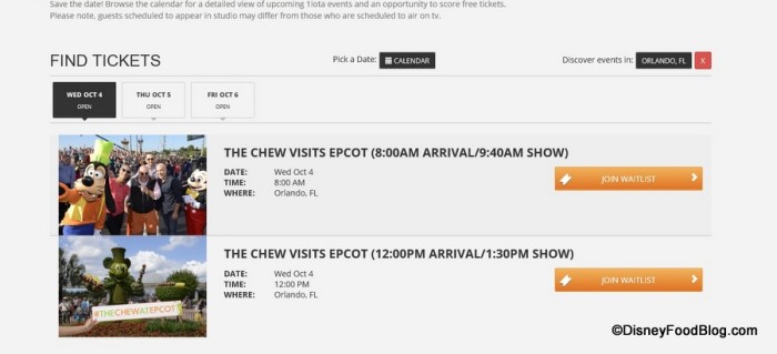 Epcot Taping Schedule Screenshot