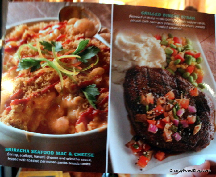 Menu Photos -- Sriracha Seafood Mac and Cheese and Grilled Ribeye
