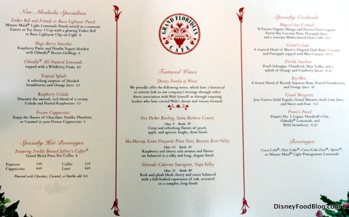 Grand Floridian Cafe Menu