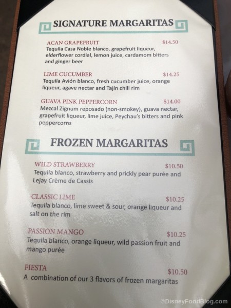 Margarita Menu at Choza de Margarita