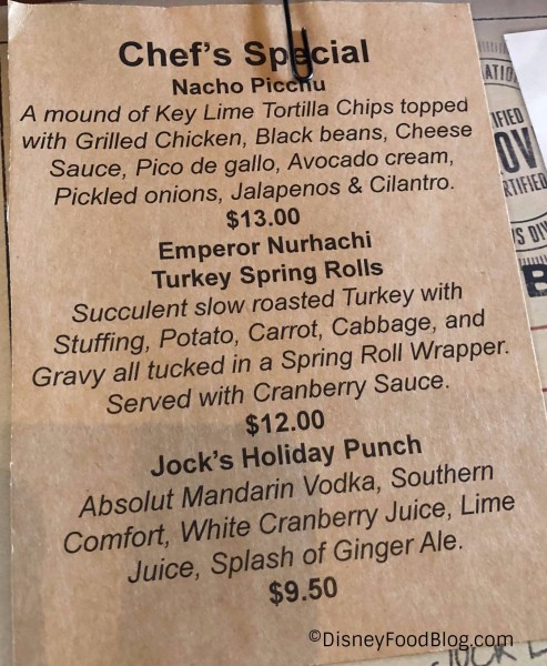 Hangar Bar Seasonal Menu