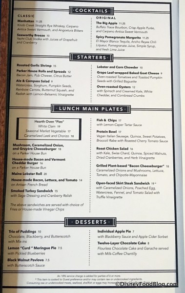 Ale & Compass Menu