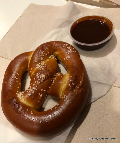 Warm Salted Caramel-Stuffed Pretzel with Chocolate Sauce