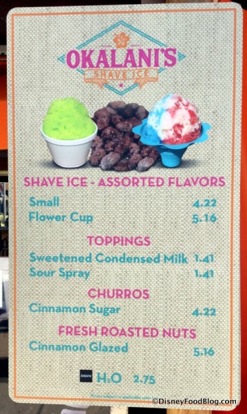 Okalani's Shave Ice Menu