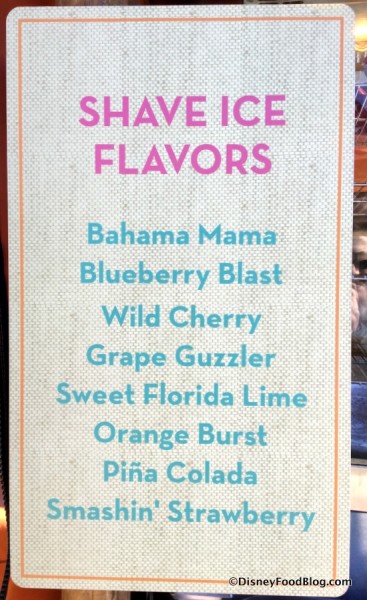 Okalani's Shave Ice Flavors