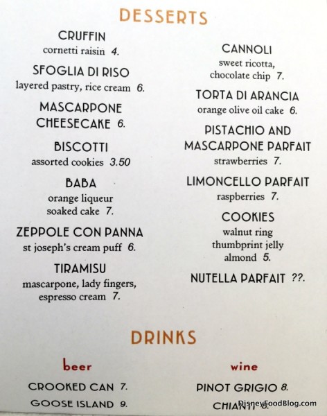 Dessert and Pastry Menu