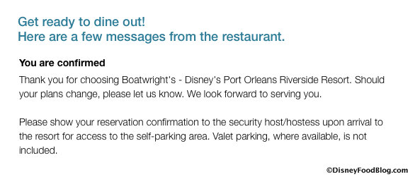 OpenTable Confirmation Message Screenshot