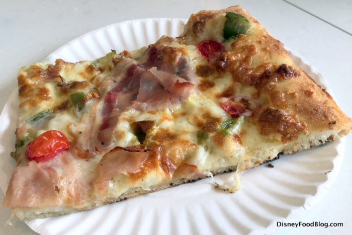 Porchetta Pizza -- Pancetta, hot peppers, onions