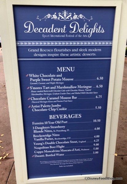 2018 Epcot Festival of the Arts Decadent Delights Food Studio Menu