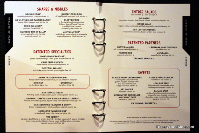The Edison Dinner Menu