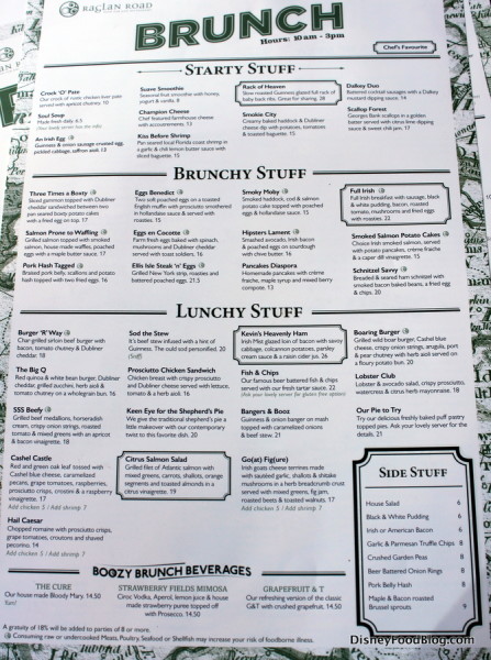 Raglan Road Brunch Menu