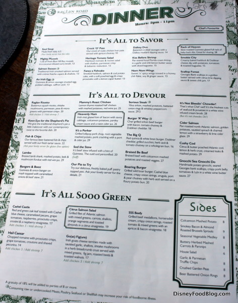 Raglan Road Menu