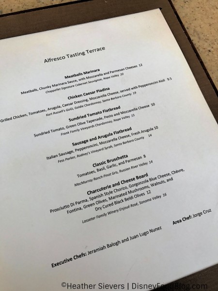 Alfresco Tasting Terrace Menu