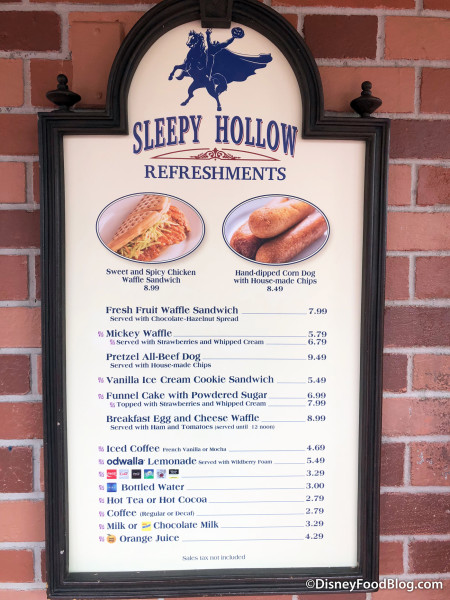 Sleepy Hollow Refreshments Menu